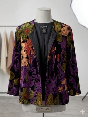 K WOMAN Collection Plus Size 16W Velvet Floral Open Front Jacket Vintage Style​